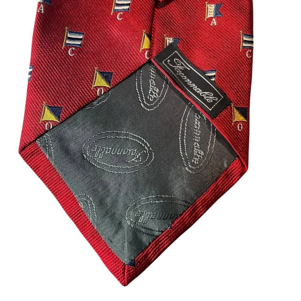 Faconnable Tie 100% Silk Men Necktie Multicolor Flag Red 59